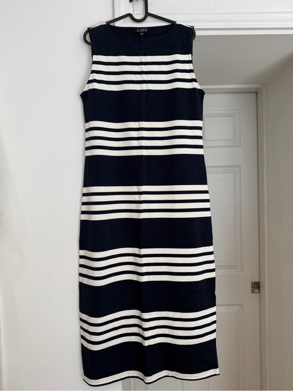 J. Crew Navy and White Striped Sleeveless Sheath Dress